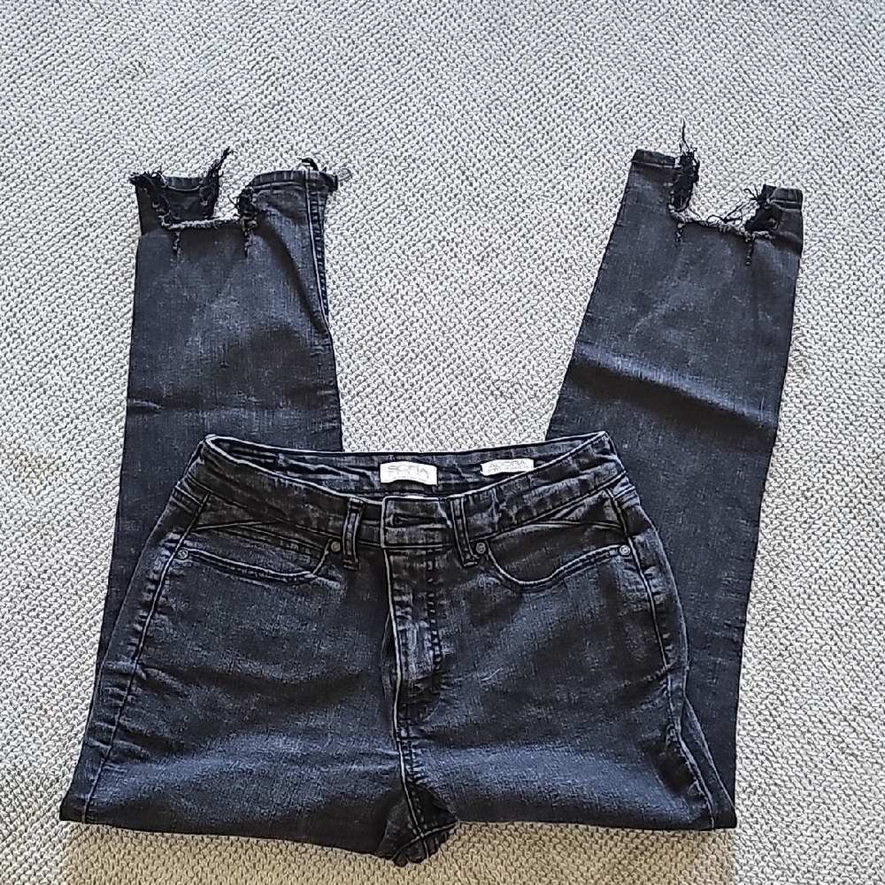 Sofia Curvy Girlfriend Women's Black Distressed Jeans 8